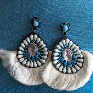 Rhinestone and Feathers Dangle Earrings